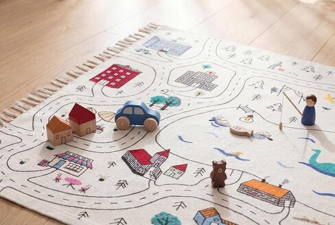Extra Large Organic Cotton Road Map Kids Play Rug 79 x 56 Inches – Hand-Woven Non-Toxic Reversible Montessori Nursery & Classroom Carpet in Saudi Arabia