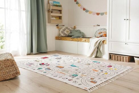 Extra Large Organic Cotton Road Map Kids Play Rug 79 x 56 Inches – Hand-Woven Non-Toxic Reversible Montessori Nursery & Classroom Carpet in Saudi Arabia