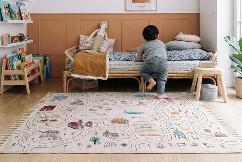 Extra Large Organic Cotton Road Map Kids Play Rug 79 x 56 Inches – Hand-Woven Non-Toxic Reversible Montessori Nursery & Classroom Carpet in Saudi Arabia