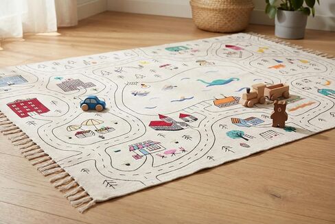 Extra Large Organic Cotton Road Map Kids Play Rug 79 x 56 Inches – Hand-Woven Non-Toxic Reversible Montessori Nursery & Classroom Carpet in Saudi Arabia