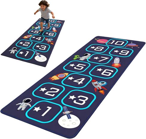 سجادة هوبسكوتش، سجادة هوب سكوتش الداخلية مضادة للانزلاق، سجادة ناعمة، سجادة داخلية، هدية سهلة التنظيف، يمكن حملها لغرف النوم وغرف المعيشة ومراكز الرعاية النهارية وغرف اللعب وغيرها من الأماكن (أزرق داكن، 23 × 46 بوصة) in Kuwait