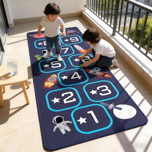 سجادة هوبسكوتش، سجادة هوب سكوتش الداخلية مضادة للانزلاق، سجادة ناعمة، سجادة داخلية، هدية سهلة التنظيف، يمكن حملها لغرف النوم وغرف المعيشة ومراكز الرعاية النهارية وغرف اللعب وغيرها من الأماكن (أزرق داكن، 23 × 46 بوصة) in Kuwait