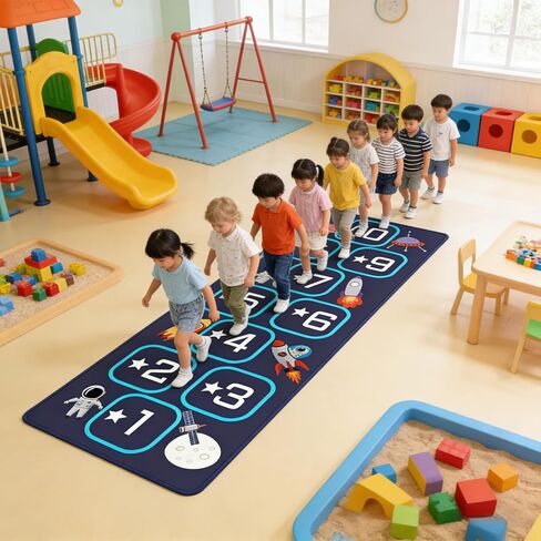 سجادة هوبسكوتش، سجادة هوب سكوتش الداخلية مضادة للانزلاق، سجادة ناعمة، سجادة داخلية، هدية سهلة التنظيف، يمكن حملها لغرف النوم وغرف المعيشة ومراكز الرعاية النهارية وغرف اللعب وغيرها من الأماكن (أزرق داكن، 23 × 46 بوصة) in Kuwait