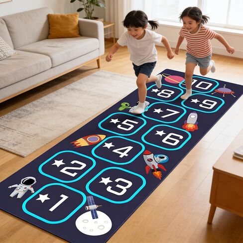 سجادة هوبسكوتش، سجادة هوب سكوتش الداخلية مضادة للانزلاق، سجادة ناعمة، سجادة داخلية، هدية سهلة التنظيف، يمكن حملها لغرف النوم وغرف المعيشة ومراكز الرعاية النهارية وغرف اللعب وغيرها من الأماكن (أزرق داكن، 23 × 46 بوصة) in Kuwait