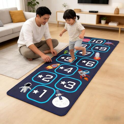 سجادة هوبسكوتش، سجادة هوب سكوتش الداخلية مضادة للانزلاق، سجادة ناعمة، سجادة داخلية، هدية سهلة التنظيف، يمكن حملها لغرف النوم وغرف المعيشة ومراكز الرعاية النهارية وغرف اللعب وغيرها من الأماكن (أزرق داكن، 23 × 46 بوصة) in Kuwait