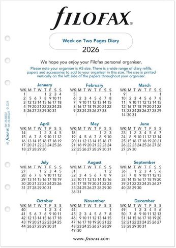 Filofax Calendar Diary Refill, A5 Size, Week-to-View, White Paper, Unruled, English, 2026 (C68522R-26) in Saudi Arabia