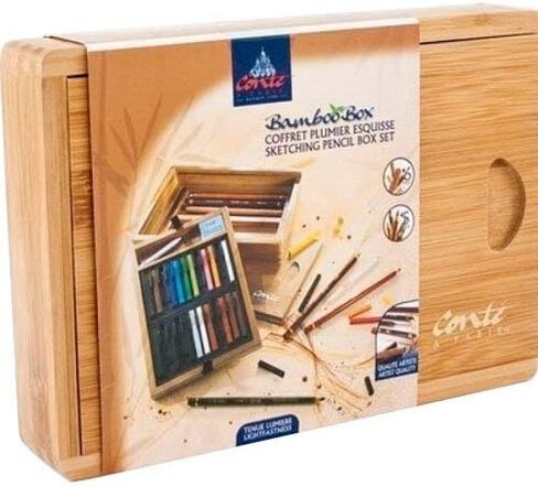 Conté à Paris Pastel Carré & Sketch Pencil Wood Box, Set of 30, Assorted in Saudi Arabia