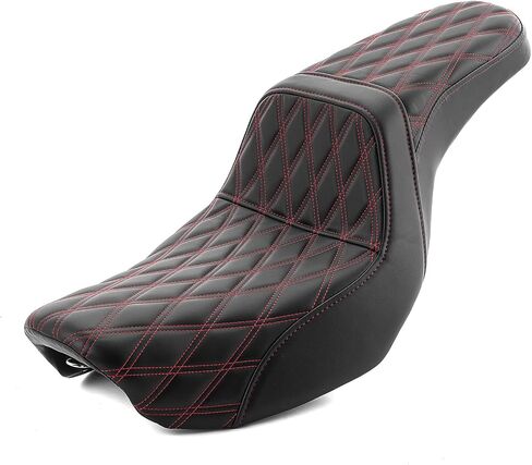 Mofun سائق الركاب مقعد دراجة نارية قطعة واحدة مقعد مزدوج متوافق مع Harley Dyna Street Bob Fat Bob Low Rider FXD FXDWG FLD 2006-2017 (خياطة مزدوجة سوداء) in Kuwait