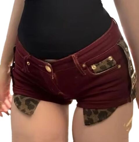 Y2k مثير منخفضة الارتفاع Bodycon السراويل Y2k ليوبارد طباعة المرقعة JeansSummer جديد كل مباراة السراويل القصيرة الساخنة in Kuwait