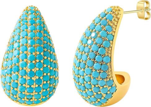 Chunky Gold Hoop Earrings for Women, Rhinestone Teardrop Earrings Dupes Lightweight Water Drop Earrings for Women Trendy Tear Drop Dangle Earrings Hypoallergenic Jewelry for Women in Saudi Arabia