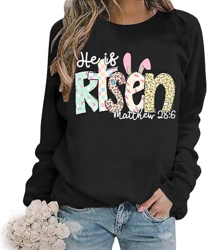 He is Risen Sweatshirt Happy Easter Shirts For Women Funny Easter Christian Bible Verse Sweatshirt in Saudi Arabia