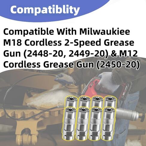 8PK Grease Gun Tips Replaces for Miwaukiee M18 Grease-Gun Coupler 49-16-2649 & M12 Cordless Grease Guns - High-Pressure Nozzle Tips - Compatible with Miwaukiee 2448-20, 2449-20, 2450-20 in Kuwait