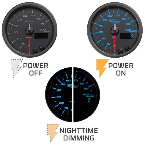 GlowShift Black 7 Color 100 MPH GPS Speedometer Gauge with Speed Sensor Antenna - Mounts in Custom Dashboard - Odometer - Resettable Trip Meter - Black Dial - Clear Lens - 3-3/8" 85mm in Saudi Arabia