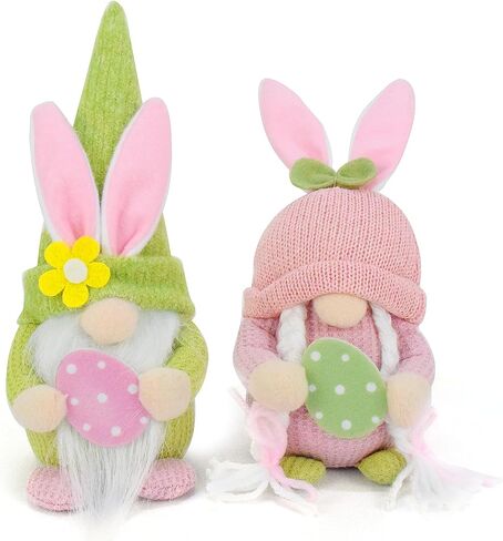 2 Pcs Easter Gnomes Plush Decorations, Handmade Bunny Gnomes Easter Egg Swedish Tomte Elf Doll Easter Gifts Ornaments Spring Home Decor in Saudi Arabia