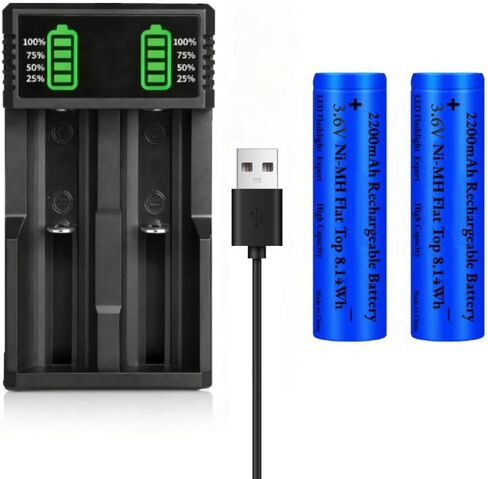 18650 Battery Charger with 2 Pack 3.7V 2200mAh Button Top Battery Ni-MH,2 Bay LCD Display Smart Universal USB Battery Chargers for 18650 18500 21700 26650 14500 16340 10440 3.7V Rechargeable Batteries in Saudi Arabia