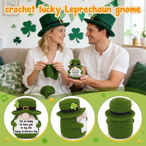 ديكور عيد القديس باتريك للمكتب المنزلي، ديكورات يوم القديس باتريك من الكروشيه لمقعد رف صينية متدرجة، هدية لطيفة أيرلندية محظوظة للنساء والأصدقاء وزملاء العمل in Kuwait