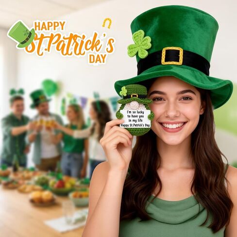 ديكور عيد القديس باتريك للمكتب المنزلي، ديكورات يوم القديس باتريك من الكروشيه لمقعد رف صينية متدرجة، هدية لطيفة أيرلندية محظوظة للنساء والأصدقاء وزملاء العمل in Kuwait