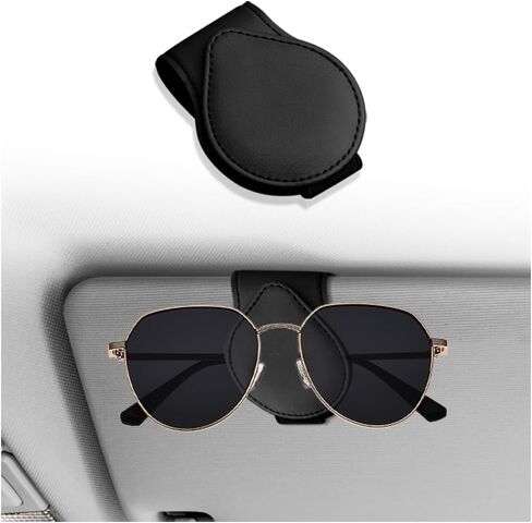 Magnetic Sunglass Holder for Car,PU Leather Sunglass Holder for Car Visor,Universal Glasses Tickets Headphones Cards Visor Organizer,Car Accessories for Women and Man (Black) in Saudi Arabia