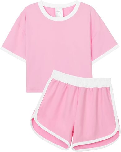 Girls Summer Shorts Sets 2 Piece Outfits - Crop Top & Elastic Waist Shorts Casual Activewear for Kids Teens 5-14T in Saudi Arabia