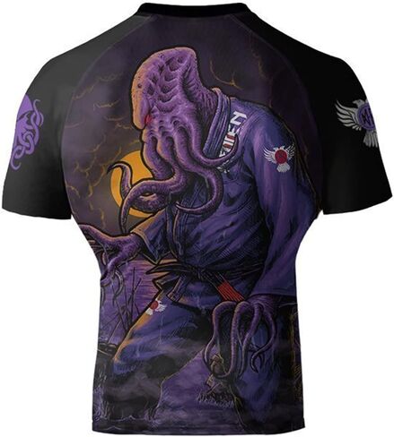 Raven Fightwear Men's BJJ Horror Cthulhu Short Sleeve BJJ Rash Guard MMA Black in Saudi Arabia