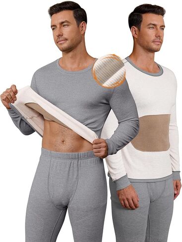 Men's Thermal Undershirt Fleece Long Sleeve Shirt Insulated Double Layer for Core and Lower Back (S-XXL) in Saudi Arabia