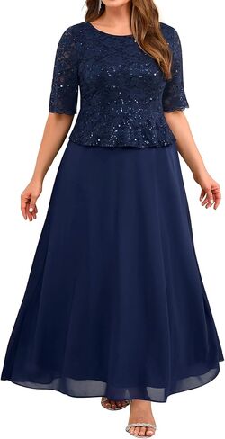 Plus Size Formal Dresses - Mother of The Bride Evening Gowns Wedding Guest Sequin Lace Bodice Long Dress Women in Saudi Arabia