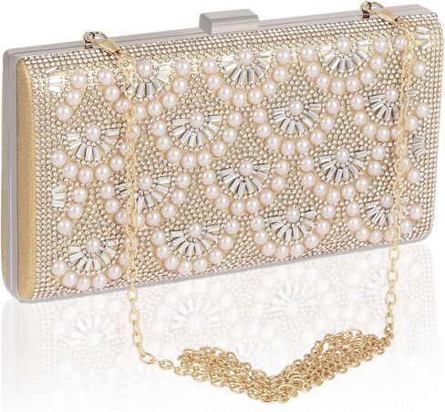Evening Clutch Pearl Purse for Women, Party Clutches Bag Wedding Formal Handbags, Women's Rhinestone Small Purses Gold Dressy Fancy Prom Bridal Cossbody Bag Vintage in Saudi Arabia