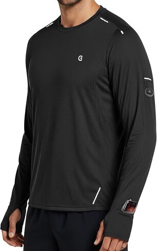 Men's Reflective Long Sleeve Running Shirt for Men, Watch & Thumb Hole - Quick Dry Athletic Top, Night Running, Hiking in Kuwait
