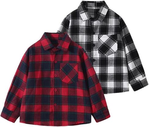 Boys Plaid Flannel Shirt 2 Piece Boy Clothes Long Sleeve Button Down Tops Outfits in Saudi Arabia