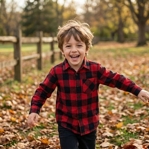 Boys Plaid Flannel Shirt 2 Piece Boy Clothes Long Sleeve Button Down Tops Outfits in Saudi Arabia