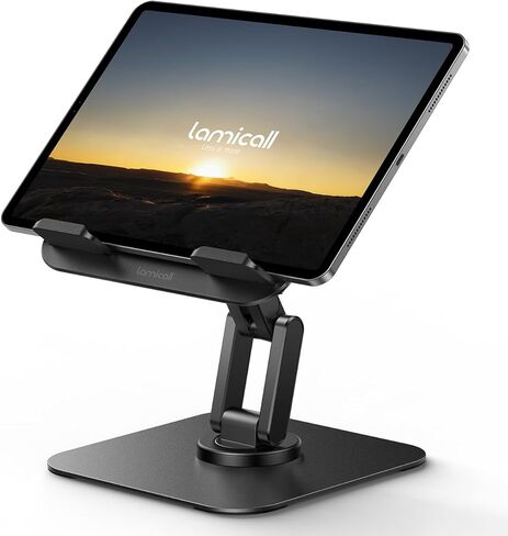 حامل كمبيوتر لوحي دوار من Lamicall للمكتب - [قابل للتعديل بالكامل] [قابل للطي والمحمول] حامل iPad بقاعدة شديدة التحمل، حامل كمبيوتر لوحي لأجهزة 4.7-13 بوصة، 2025 iPad Pro Air Mini، Kindle، iPhone 17 Pro Max in Kuwait