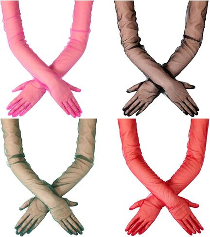 SATINIOR 4 Pairs Women Long Sheer Gloves Mesh Tulle Opera Long Elbow Gloves for Halloween Costume Party in Saudi Arabia