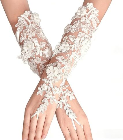 White Rhinestone Bridal Gloves, Crochet Tie-Up Glove for Weddings, Formal Events, Parties in Saudi Arabia