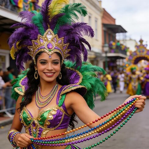 NLCAC ماردي غرا قلادة للنساء بريق قناع تاج فلور دي ليز قلادة قلادة طويلة الخرز الطبقات كرنفال نيكلس ماردي غرا المجوهرات in Kuwait