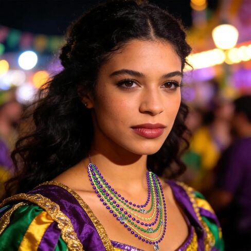 NLCAC ماردي غرا قلادة للنساء بريق قناع تاج فلور دي ليز قلادة قلادة طويلة الخرز الطبقات كرنفال نيكلس ماردي غرا المجوهرات in Kuwait