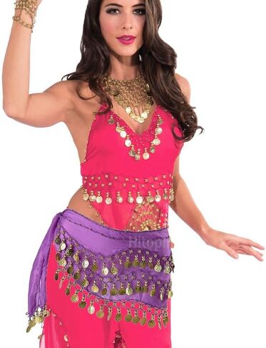 2 Pieces Belly Dance Hip Scarf, Belly Dancing Skirt with 128 Gold Coins, Belly Dance Hip Skirt, Belly Dancing Skirt Hip Scarves, for Belly Dance Yoga Class, Women (Black, Purple) in Saudi Arabia