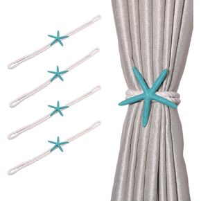 Sea Blue Starfish Curtain Tiebacks - Hand-Woven Rope Tiebacks for Indoor & Outdoor Decor, Perfect for Coastal Bedroom Curtains & Living Room Window Decor(4PCS) in Kuwait