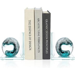 Decorative Bookends for Shelves, Hand Blown Ocean Crystal Ball Unique Bookends for Heavy Books, Office Desk Decor, Ideal for Ocean Lovers (Dark Green) in Saudi Arabia