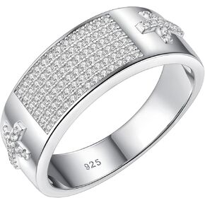 Mens Lab-Created Moissanite Wedding Band 6-Row Pave Cross Engagement Ring 925 Sterling Silver Size 7-14 in Saudi Arabia