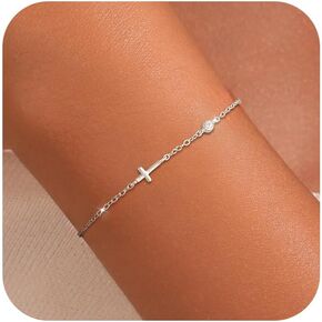 Dainty Cubic Zirconia Cross Bracelet for Women 925 Sterling Silver Faith Jesus Christian Crucifix Bracelets 14K Gold Plated Charm Bracelet Religious Jewelry Easter Baptism Christian Gifts in Saudi Arabia