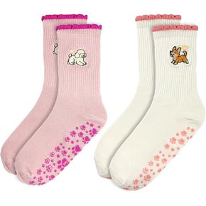 Pilates Grip Ankle Socks for Women – Cute Puppy Embroidered Yoga Socks, Non Slip Barre Grip Socks in Kuwait