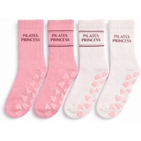bony&katia Pilates Socks for Women Non Slip Grip 4 Pairs - Cotton Yoga Socks with Grippers Hearts for Barre, Dance, Workout in Saudi Arabia