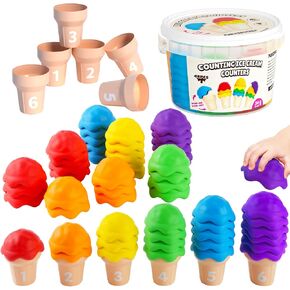 NEOROD Rainbow Counting Bears with Matching Sorting Cups, Number Color Recognition STEM Educational Toddler Preschool Math Manipulatives Toy Set of 90, 2 Tweezers, 2 Dices, 12 Cards, Container in Kuwait