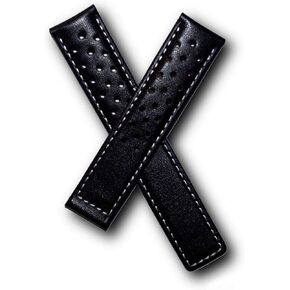 Watchstrapworld TH-CAR19-01-0911-19 mm Black sports perforated leather watch band with white stitching compatible with TAG Heuer Carrera models listed below in Kuwait
