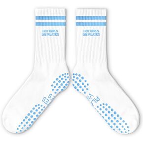 جوارب بيلاتيس لطيفة - لافتة الفتيات الساخنة دو بيلاتيس أفضل هدايا بيلاتيس للنساء والفتيات - جوارب بيضاء بمقبض طاقم لتمارين البيلاتس في الاستوديو (176) in Kuwait