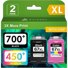خراطيش حبر AURASKY 67XL حزمة كومبو باللون الأسود/اللون متوافقة مع حبر الطابعة HP Ink 67 XL لحبر HP DeskJet 2700 2700e 2755e 2800 2855e 4155e 4255e 2852e Envy 6055e 6000 6455e (عبوتان) in Kuwait