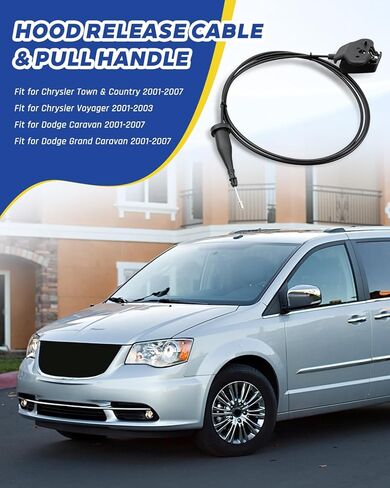 912-076 Hood Release Cable and Pull Handle Fits for Chrysler Town & Country Dodge Caravan & Grand Caravan 2001-2007 Chrysler Voyager 2001-2003, Font Hood Release Cable in Saudi Arabia