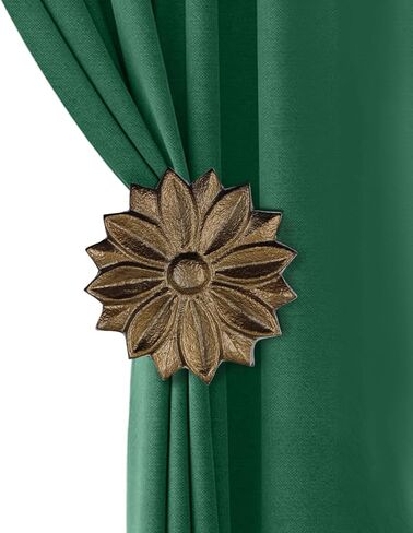 THDC Wall Mounted Floral Curtain Holdbacks (Pack of 2) - Boho Flowery Curtain Holders for Living Room, Bedroom, Office Drapes - Farmhouse Tiebacks for Curtains (Antique Brass Fleur) in Saudi Arabia