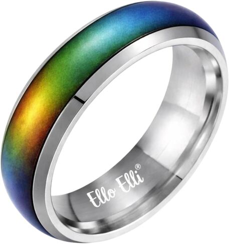 Ello Elli Mood Ring, 6mm Stainless Steel Comfort Fit Band, Color Changing Ring for Men and Women, Multi Color in Kuwait
