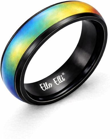 Ello Elli 6MM Comfort Fit الفولاذ المقاوم للصدأ اللون تغيير المزاج الدائري فضي/أسود/ذهبي/ذهبي وردي/لون قوس قزح in Kuwait